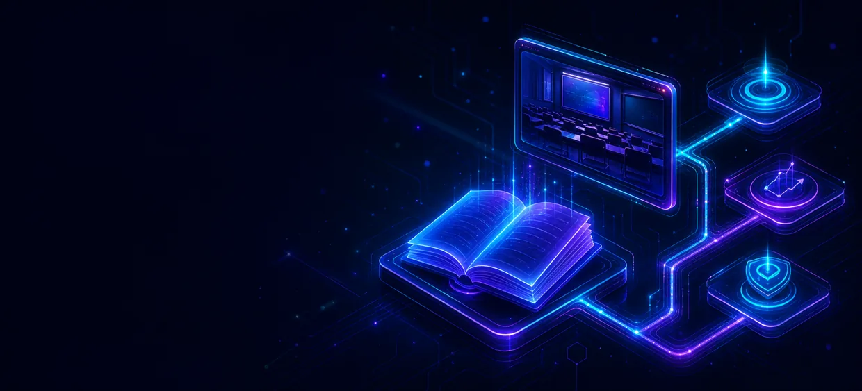 A neon pathway connecting Academy learning stages