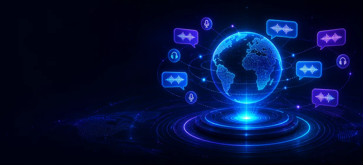 A neon globe connecting multilingual learning channels